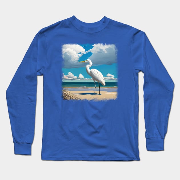 Indian Shores Egret Long Sleeve T-Shirt by Sunshine-thru-the-tees